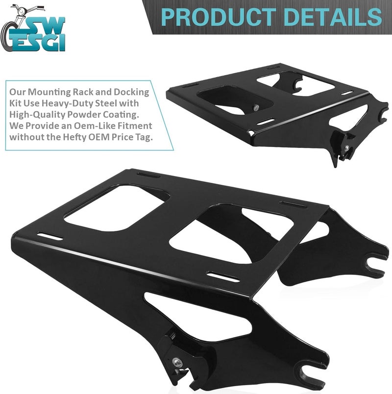 SWESGI Luggage Rack 4 Point Docking Hardware Kit for Harley Detachable Tour Trunk Kit Two-Up Mounting Rack Compatible with Touring Road King Street Glide Road Glide Electra Glide 2014-2024 (Black) - Image 5